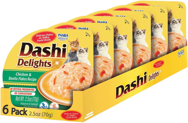 INABA Dashi Delights for Cats: Shredded Chicken with Bonito Flake Broth, 2.5 Ounce Cup, 6 Cups Total