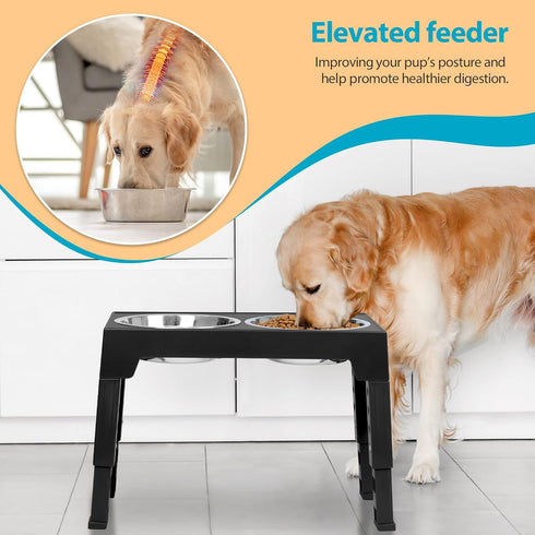 Niubya Elevated Dog Bowls with 2 Stainless Steel Bowls, Raised Adjustable Dog Bowl for Small Medium and Large Dogs
