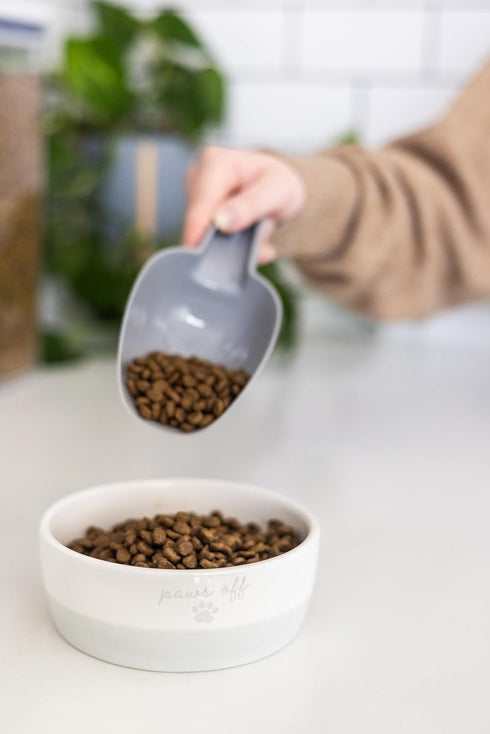 Pearhead Paws Off Ceramic Cat Bowl - Small Food and Water Bowl for Cats, Microwave & Dishwasher Safe