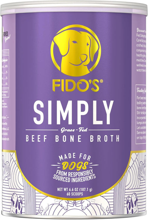 Fido's Simply Bone Broth for Dogs - Grass-Fed Beef Bone Broth Powder - 60 Scoops - Supports Joints + Gut Health