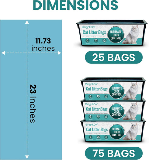 BrightOn (75 3 Litter Bag Refill Roll for Genie Easy Roll Litter Bin, Ultimate Odor Control,(Unscented) Bags /