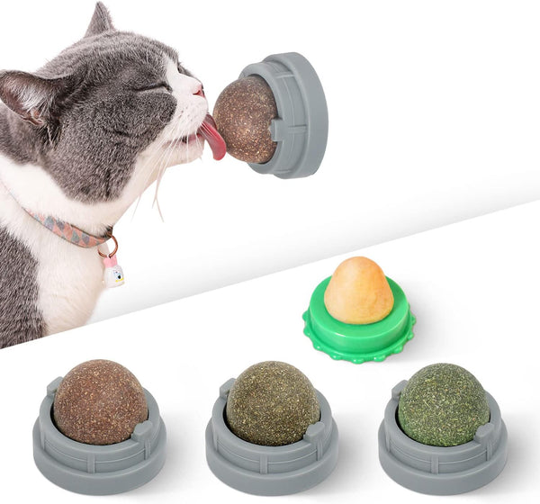 Potaroma 4 Pcs Catnip Ball Toys - 3 Silvervine Catnip Toys and 1 Edible Cat Energy Ball for All Breeds