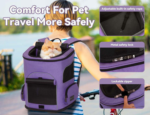 PETSFIT Dog Backpack Carrier with Upgraded Waist Protection, Ventilated Collapsible Backpack for Small Dogs/Cats