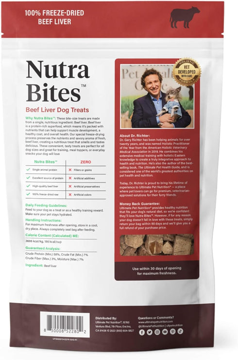 ULTIMATE PET NUTRITION Nutra Bites Freeze Dried Raw Single Ingredient Training Treats for Dogs, 4 Ounces, Beef Liver