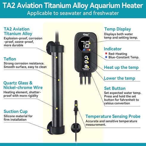 hygger 100W Marine Aquarium Heater, Titanium with Digital LED Controller & Temperature Probe for 15-20 Gallon Tank