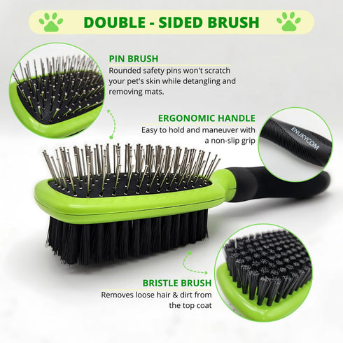 Pet Grooming Brush Set for Short/Long Haired Dogs, Cats – 4-Piece Kit with Double-Sided Pin Brush & Bath Brush