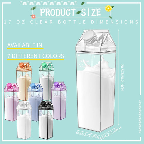 20 17 oz Foaincore Pcs Clear Milk Carton Water Bottles Bulk Plastic Square Milk Bottles Portable Reusable Leakproof Cup