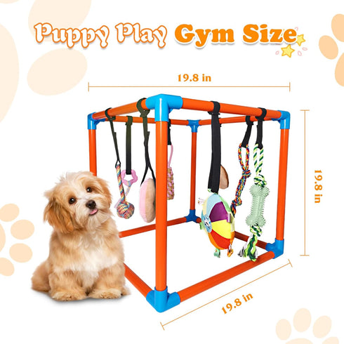 BASTIPETA 8 Puppy Play Gym with Hanging Toys Removable Dog Enrichment Playground, Indoor Jungle Gym & Activity Center