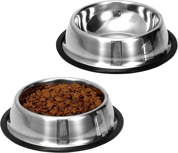 2 Pack Stainless Steel Dog Bowls with Rubber Bottom, Non-Skid Heavy Duty Feeder Bowls for Dogs, Cats (3.5 Cup / 28oz)
