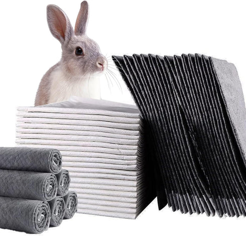 PINVNBY Rabbit Pee Pads,100 Pieces Disposable Cage Liners Black Carbon Super Absorbent