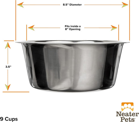Neater Pet Brands 9 Cup Stainless Steel Dog Bowl, 1 Single Neater Feeder Replacement Bowl, Large Deluxe Model