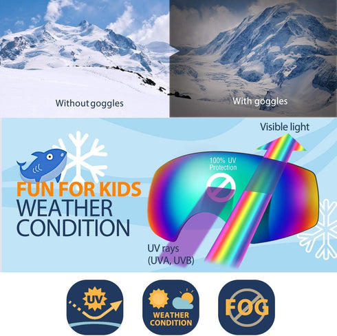 Kids Ski Goggles, Snow Ski Goggles for Youth and Teens Boys and Girls Ages 5-14