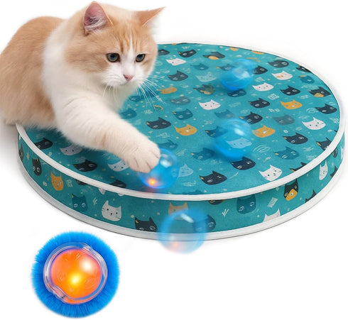 Interactive Cat Toys, Play Mat with Automatic Motion Balls, LED Lights, Bird