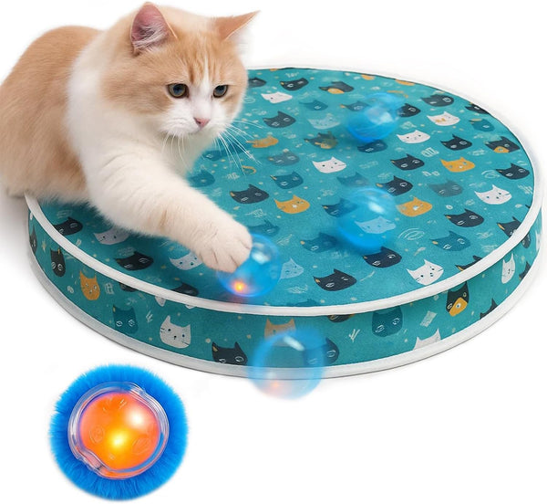 Interactive Cat Toys, Play Mat with Automatic Motion Balls, LED Lights, Bird