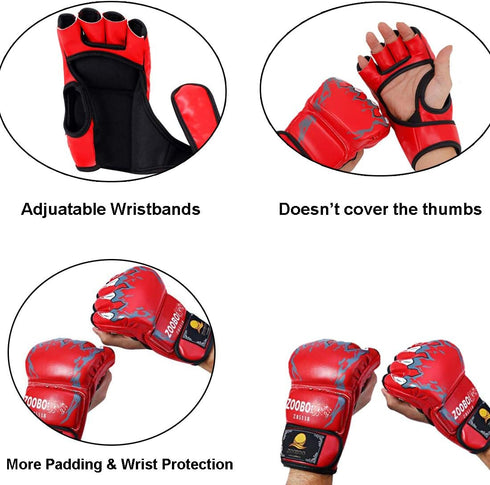 ZooBoo MMA Gloves, Half-Finger Boxing Fight Gloves with Adjustable Wrist Band, UFC Gloves for Training