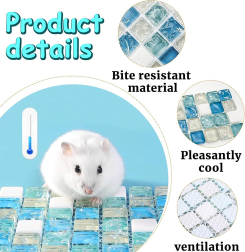 Crystal Hamster Cooling Pad, Scalable Quartz Glass Ice Crack Bed for Dwarf Hamster, Blue, M, 6 * 10cm