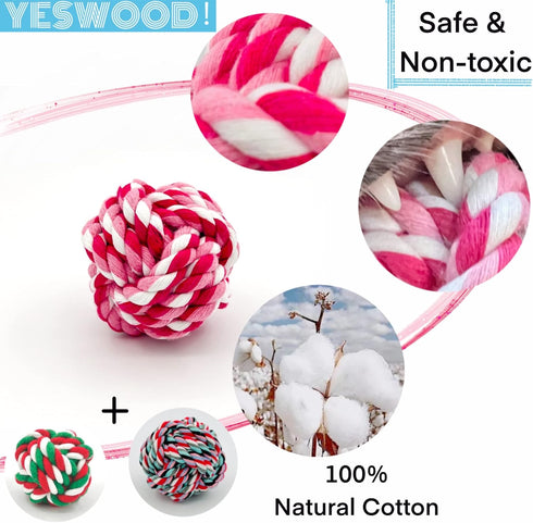 Puppy Toys Small Rope Balls for Teething, Pink Chew Toy, Gift for Small and Medium Dogs, 3-Pack