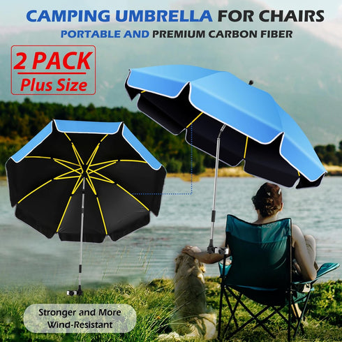 360Adjustable 2 PACK 48.8" 3 180+360 Umbrella Protection Stroller, beach chair umbrella with clamp, high UV protection.