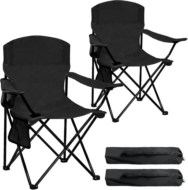 2 Pack Folding Camping Chair with Cup Holder & Side Storage Bag