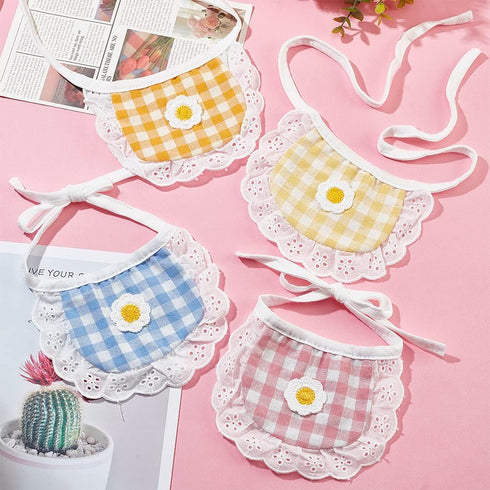 4PCS WEBEEDY Cute Dog Lace Bandana Puppy Cat Flower Scarfs Washable Daily Handkerchief Semicircle Scarf Bibs Saliva
