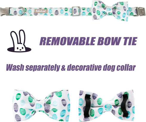 Adjustable Dog Collar Easter Gift with Bow Tie - Egg Design for Small, Medium, and Large Boys & Girls, Neck 10"-16"