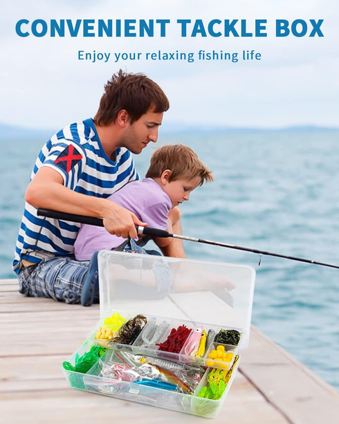 Fishing Lures Kit for Freshwater, Tackle Kit with Spoon Lures, Soft Plastic Worms, Crankbait, Jigs, Fishing Hooks