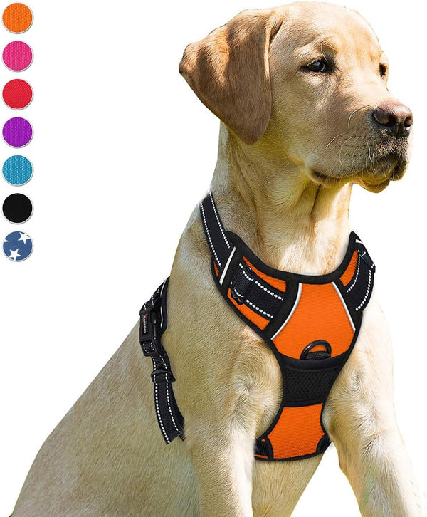 BARKBAY No Pull Dog Harness with Front Clip - Heavy Duty Reflective Control Handle for Large Dog Walking (Orange, S)