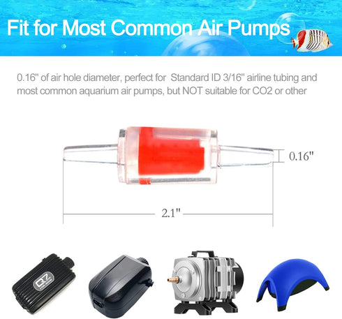 10PCS Non-Return One Way Air Check Valve, Red Clear Plastic for Aquarium Air Pump