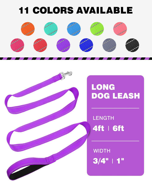 6ft Dog Leash for Small Medium Large Dogs, One-Sided Reflective Nylon, Padded Handle, Purple, 3/4 inch Wide