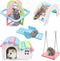 DIY Wooden Dwarf Hamsters House, Gerbil Hideout with Rainbow Bridge Swing, PVC Seesaw, Small Animal Habitat Accessories