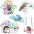 DIY Wooden Dwarf Hamsters House, Gerbil Hideout with Rainbow Bridge Swing, PVC Seesaw, Small Animal Habitat Accessories
