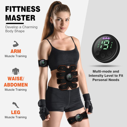 Grexemin ABS Stimulator Workout Equipment, Ab Machine USB Rechargeable Gear for Abdomen/Arm/Leg, Strength Training