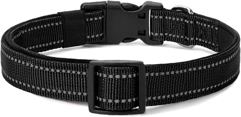 Reflective Padded Dog Collar with Soft Neoprene, Quick Release Basic Collar for Large Dogs, Black