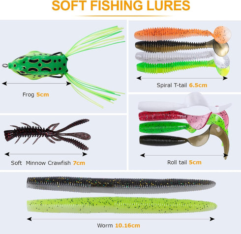 Goture 450 Pcs Fishing Lures Accessories Kit with Tackle Box, Hooks, Minnow, Crankbait, Frog, Popper, Lure