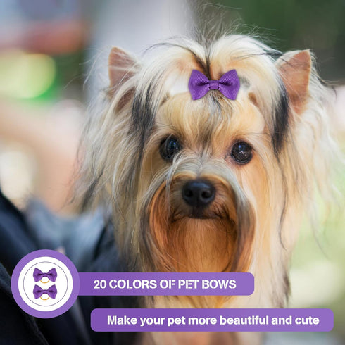 Chenkou Craft 40pcs Puppy Yorkie Dog Hair Bow, Pure Ribbon with Rubber Band, 40mm, Mix Colors, Pet Grooming Products