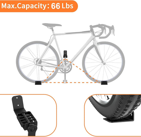WALMANN 2 Pack Bike Pedal Hanger Wall Mount - Heavy Duty Horizontal Bike Rack for Garage Display Stand