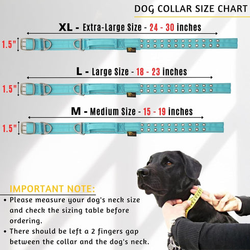 ADITYNA Reflective Blue Heavy Duty Dog Collar with Handle for Medium Dogs - Soft Neoprene Padded for Training (Medium: