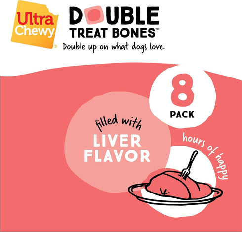 Ultra Chewy Liver Double Treat Bones, Long-Lasting Dog Treats Made in USA for Large and Small Breeds (12 Count)