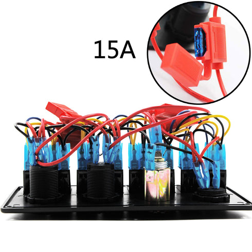 FXC 12V 24V Blue LED ON/Off Marine Multi Function Switch Panel - Waterproof 8 Gang Rocker Switch Panel