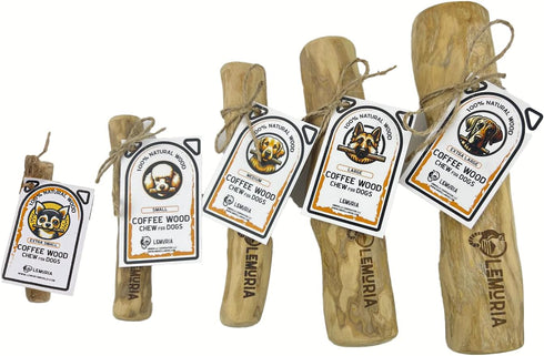 LEMURIA Coffee Wood Dog Chew Stick Toy, Natural Durable Real Wooden Bone Sticks for Dogs, Small