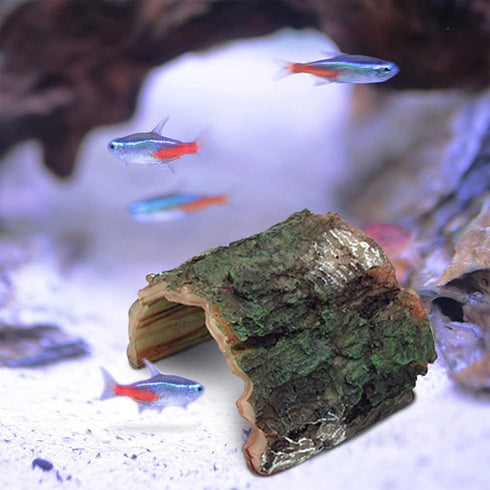 Betta Log Resin Hollow Tree Trunk Ornament, 4 Pcs Aquarium Hideout and Reptile Cave Decoration