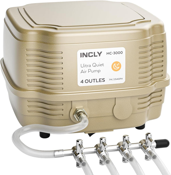 INCLY 7W Aquarium Air Pump - 245 Gallon with 4 Adjustable Filter Outlet for Fish Tank
