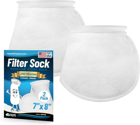 Aquatic Experts 7 inch Ring Filter Socks, 200 Micron, Felt Aquarium Socks, 2 Pack, 7" x 8"