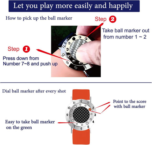 Golf Ball Marker with Carbon Fiber Bracelet, Golf Accessories, Gifts for Men Women