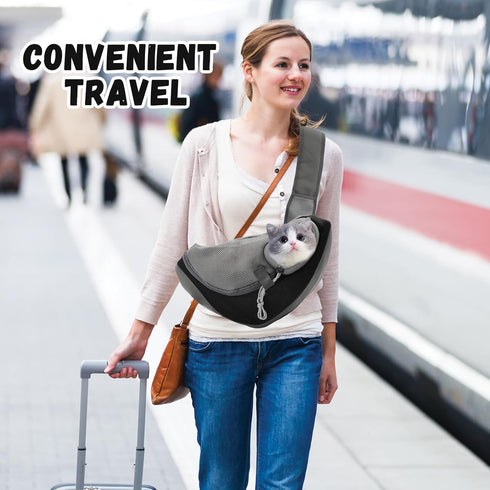 Small Dog Sling Carrier, Breathable Mesh Adjustable Pet Sling with Zipper Pocket for Small Medium Dogs Cats (up to 5