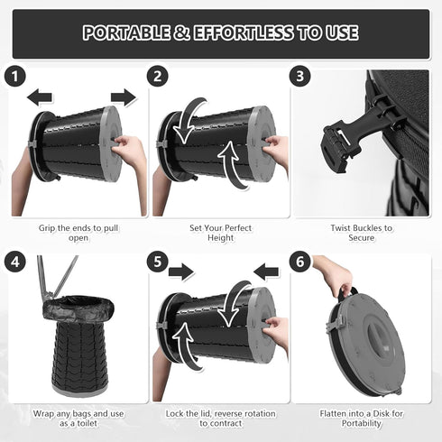 VIVETERA Camping Toilet Retractable Portable for Adults Kids, Adjustable Height Potty with Lid Foldable Design
