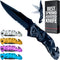 GOOD WORKER Black Pocket Knife, Serrated Sharp 3.5" Blade, Spring Assisted Tactical Knife Set
