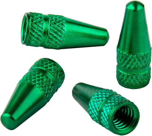 Presta Valve Caps, Anodized Aluminum, Use on Presta/French Valves, Designs: Bullet, Rocket, Hamburger (4 Pack)