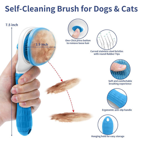 5 in 1 Dog Grooming Kit - Self-Cleaning Slicker Brush for Shedding Dogs & Cats, Includes Pet Comb, Bath Brush, Rake