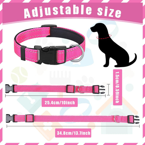 6 Pcs Reflective Dog Collar Soft Padded Breathable Nylon Pet Collar Adjustable Puppy Collar with Safety Locking Buckle for Dogs Cats Puppy Pets Accessories (Fresh Color, Small)